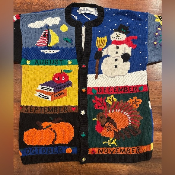 Belle Pointe Vintage Sweater Chunky Knit Unisex Holiday Button Up Size Medium - Picture 1 of 6